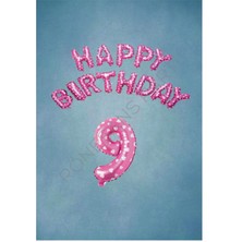 İstoç Parti Pembe Puanlı Happy Bırthday ve Rakam Folyo Balon Seti Yaş 9