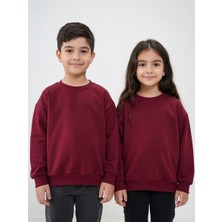 Kyex Kids Unisex Çocuk Bordo Bisiklet Yaka Basic Sweatshirt - %100 Pamuklu Yumuşak Dokuma