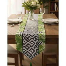 Yarımada Kadın Kooperatifi ​modern Geometrik ve Tropikal Desenli Panama Keten Runner (45X130 Cm)​