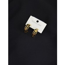 316L Çelik Gold Renk Siyah Desenli Küpe