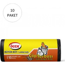 Büyük Boy Çöp Torbası 65 x 80 cm 10 Lu Rulo x 10 Paket = 100 Adet (Siyah)