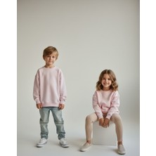 Kyex Kids Unisex Çocuk Toz Pembe Bisiklet Yaka Basic Sweatshirt - %100 Pamuklu Yumuşak Dokuma