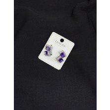 Luxury Gümüş Renk Mor Taşlı Küpe
