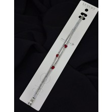 316L Çelik Gümüş Renk Su Yolu Kırmızı Kalp Bileklik