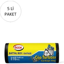 Battal Boy Çöp Torbası 75 x 90 cm 10 Lu Rulo x 5 Paket = 50 Adet (Siyah)