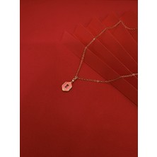 Pembe Taşlı Gold Kolye