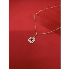Kırmızı Taşlı Gold Kolye
