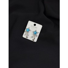Luxury Gümüş Renk Mavi Taşlı Küpe