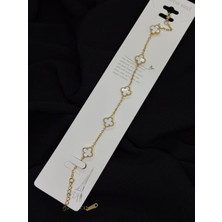 316L Çelik Gold Renk Yonca Van Cleef  Beyaz Küçük Boy Bileklik