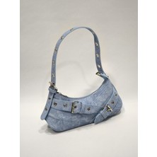 adissa collection Rocker - Tokalı Metal Halkalı Baget Çanta | Gümüş Aksesuarlı Punk Hobo