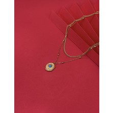 Melisa Takı & Aksesuar Mavi Taşlı Güneş İkili Kolye