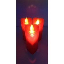 PremiumPort 3'lü Kırmızı Kalp Titrek Yanan LED Işıklı Pilli Mum Seti