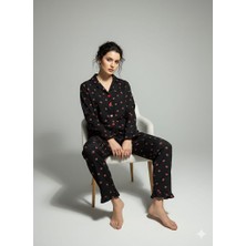 Boston Gül Desenli Önden Düğmeli Pijama Takımı