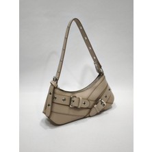 adissa collection Rocker - Tokalı Metal Halkalı Baget Çanta | Gümüş Aksesuarlı Punk Hobo