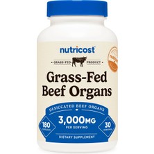 Nutricost Grass Fed Beef Organs 3,000 Mg 180 Kapsül │ Desiccated Beef Organs