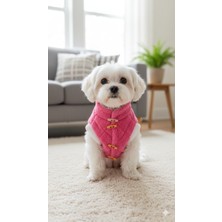 Patilemece Fuşya Peluş Içi Beyaz Astarlı Kedi Köpek Montu