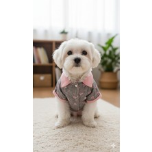 Patilemece Gri Pembe Çiçek Desenli Kedi Köpek Montu