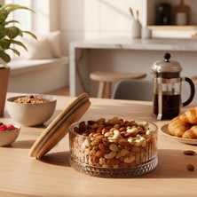 Snippy Nero Plus - Bambu Vakumlu Kapaklı Cam Kase Çerezlik Kahvaltılık Şekerlik Kase 510 ml