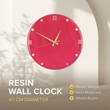 Dekoratif Epoksi Duvar Saati 40 Cm, Fuşya Pembe Modern Tasarım, Altın Detaylı, Sessiz Mekanizma, Yeni Ev Hediyesi