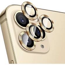 Teknoparkta Apple iPhone 11 Pro Max Kamera Koruyucu Lens Mercek Metal Çerçeveli 3lü Set Gold Altın