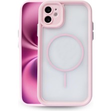 Vissona iPhone 11 Uyumlu Kamera Korumalı Magsafe Wireless Şarj Özellikli Mat Silikon Pembe Renkli Silikon Te