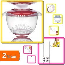 Özbience 3 Lt Mikser Kabı ve Paslanmaz Metal Kaşıklı Pipet 2'li Set, Özel Kapaklı