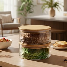 Snippy Nero Plus - 2'li Bambu Vakumlu Kapaklı Cam Kase Çerezlik Kahvaltılık Şekerlik Kase 510 ml