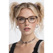 Nerına Leopar Çerçeve Blue Block Şeffaf Ekran Gözlüğü – Ince Oval/cat-Eye – Günlük Ofis