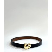 Erdesign Kadın Siyah Kemer Gold Kalp Detaylı Kemer Kadın Kemer