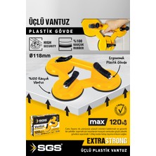 PremiumPort 120 kg Güçlü Üçlü Vantuz, Cam, Granit, Seramik, Laminat ve Ahşap Taşıma
