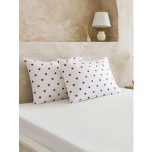 LC Waikiki Kırmızı Kalp Desenli Yastık Kılıfı 2 Li 50X70 cm  (S6)