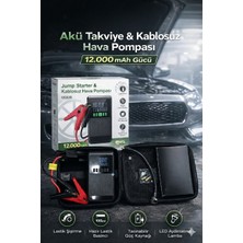 Feer Teknoloji 4'ü 1 Arada Taşınabilir Akü Takviye Cihazı - 12000 Mah Powerbank, Dijital Hava Kompresörü ve LED Fener