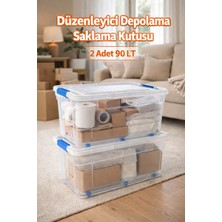 Loremp 90 Lt Saklama Kutusu 2 Adet Düzenleyici Saklama Kabı Kilitli Tekerlekli Şeffaf
