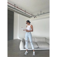 Aida Fashion Diz Yırtık Mom Jeans