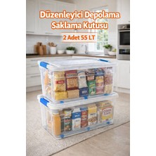 Loremp Depolama Düzenleyici 2 Adet 55 Lt Kilitli Tekerlekli Saklama Şeffaf