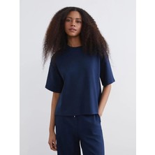LC Waikiki Kahverengi Bisiklet Yaka Soft Touch Oversize Kadın Tişört  (S6)