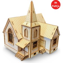 Algwood Gotik Kuleli Kasaba Şapeli Ahşap Maket Kiti – 84 Parça 3D Puzzle Dıy Eğlenceli Hobi ve Hediyelik