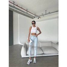 Aida Fashion Diz Yırtık Mom Jeans
