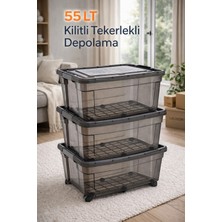 Loremp 55 Lt Tekerlekli Kilitli 3 Adet Saklama Kutusu Depolama Düzenleyici
