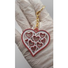 Fandora Sevgililer Günü Özel Tasarım Iç Içe Kalpli Anahtarlık - Kırmızı Beyaz Aşk Temalı Altın Halkalı Hediye