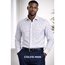 COLVİ'S MAN Erkek Klasik Gömlek Uzun Kol Desenli Likralı Cepsiz Yaka Alttan Düğmeli Hediye Kutulu