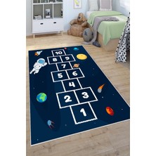 Pelura Halı Uzay Temalı Seksek Desenli Yıkanabilir Kaymaz Taban Çocuk Oyun Anaokulu ve Kreş Halısı