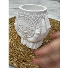 Kamira El Yapımı Nazar Gözlü Dekoratif Saksı & Mumluk – Beyaz Beton Görünümlü