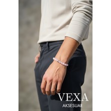 Vexa Aksesuar Pembe Kuvars Doğal Taş Bileklik - Sertifikalı Taş – Şans Bilekliği – Hediye Kutulu