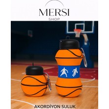 Mersi Shop Basketbol Topu Tasarımlı Katlanabilir Akordiyon Su Şişesi – Spor ve Seyahat Için