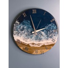 Okyanus Koleksiyonu – Atlantic – El Yapımı Epoksi Duvar Saati 40 Cm, Gümüş Roma Rakamlı, Sessiz Mekanizma