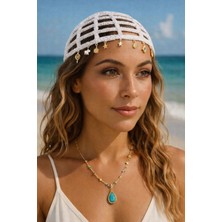 Zes Store Örgü Bohem Gold Aksesuar Detayli Simli File Bere & Bandana & Toka & Kroşe