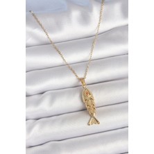 Hayat Store 316L Çelik Zincir Gold Renk Zirkon Taşlı Balık Figürlü Kolye - Lisinya