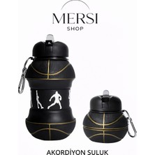 Mersi Shop Basketbol Topu Tasarımlı Katlanabilir Akordiyon Su Şişesi – Spor ve Seyahat Için