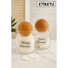 Mutfak Köşesi Pureglass 2li Büyük Boy Ahşap Top Kapaklı 500 ml Cam Pamukluk – Etiket Hedidyeli Cam Kavanoz